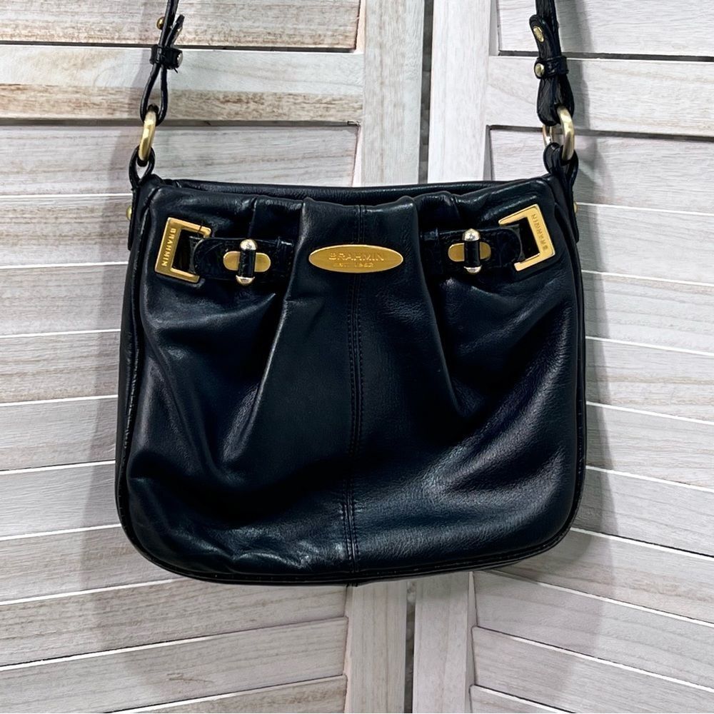 Brahmin Vintage Black Leather Crossbody Handbag Purse